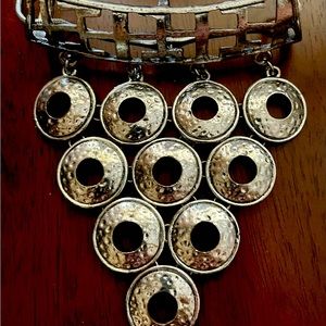 NECKLACE~Silver statement Necklace on long silver chain.